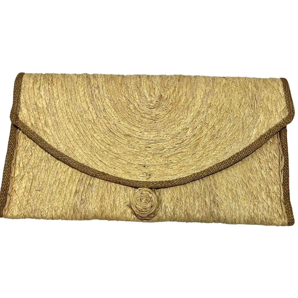 Bamboo Woven Envelope Clutch Purse Handmade Straw Purse 13 X 7.5 in.